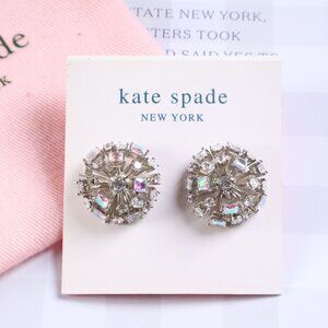 New Kate Spade Clear Crystal Beaming Bright Stud Earrings Silver